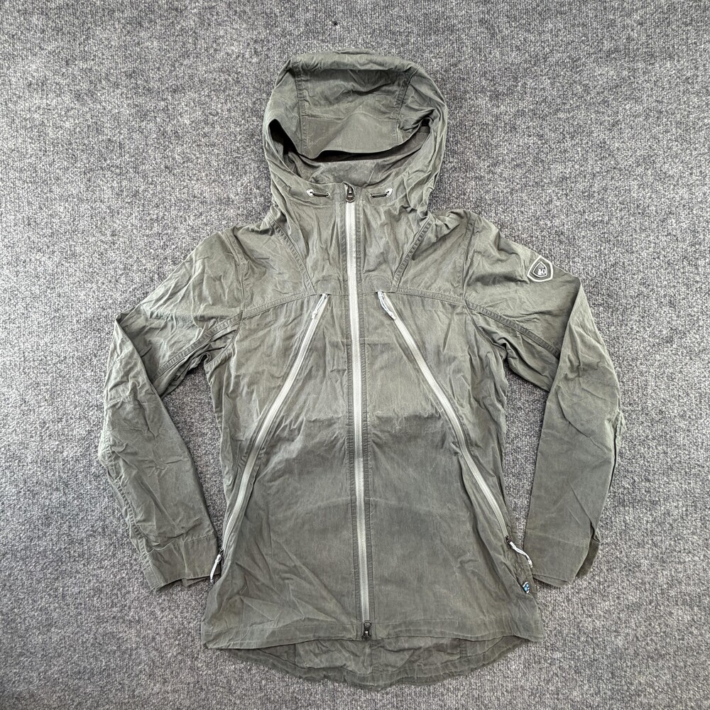 Kuhl Flight Jacket Womens Small Green Hooded Waxed Mountain Hiking Windbreaker